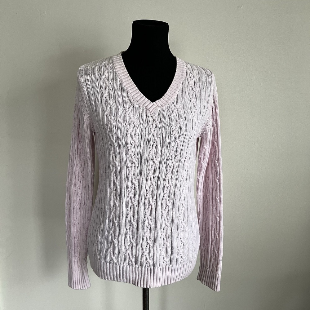 Croft & Barrow Sz S Pink Women's Cable Knit Sweater V Neck Cotton‎ Soft EUC
